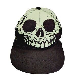 Tween Brand Brothers Black Hat Green Skull Design Ear Buckle Flaps Hook & Loop